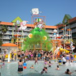 Pool and waterslides at the Nickelodeon water park.