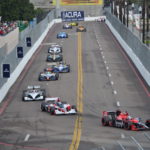 Action shot of race cars in the streets of St. Petersburg, Florida