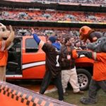 Tom Cavalli getting the truck he won on the field of the Browns football team