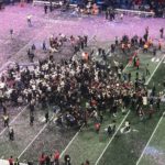 Patriots celebrating their win at Super Bowl 53