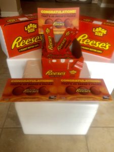 Tom wins 3 cases of Reese's peanut butter cups