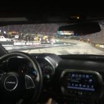 View of the race car track from inside the pace car